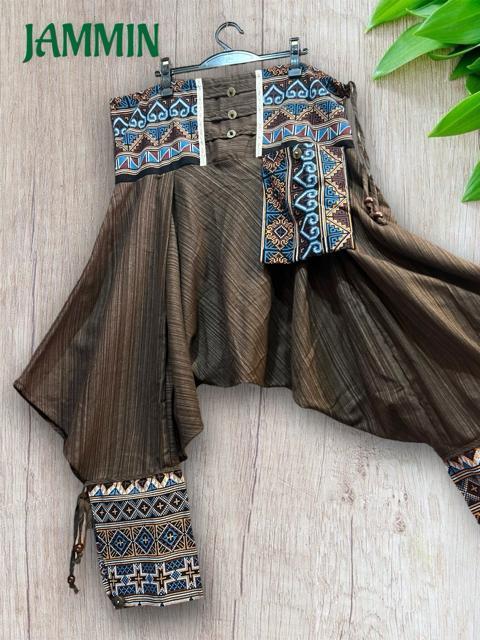 モン族刺繍柄生地付きサルエル忍者パンツ ブラウン エスニック アジアン ヒッピー < 男性ファッション モン族刺繍柄生地付きサルエル忍者パンツ ブラウン エスニック アジアン ヒッピー < 男性ファッションの