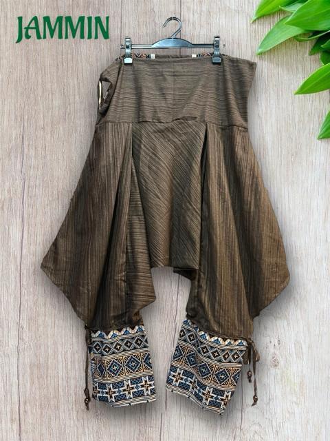 モン族刺繍柄生地付きサルエル忍者パンツ ブラウン エスニック アジアン ヒッピー < 男性ファッション モン族刺繍柄生地付きサルエル忍者パンツ ブラウン エスニック アジアン ヒッピー < 男性ファッションの