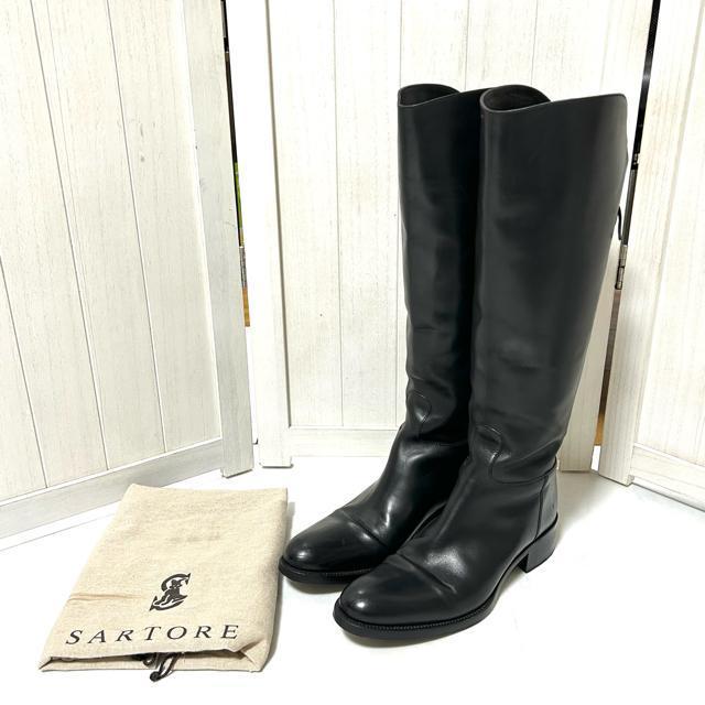 美品 SARTORE サルトル バックベルト ロングブーツ 黒 37 < ブランド  美品 SARTORE サルトル バックベルト ロングブーツ 黒 37 < ブランドの