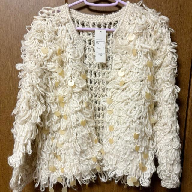 新品 大スパンコールウールカーディガン オフホワイト レディース 可愛い 白 ニット セーター < 女性ファッション 新品 大スパンコールウールカーディガン オフホワイト レディース 可愛い 白 ニット セーター < 女性ファッションの