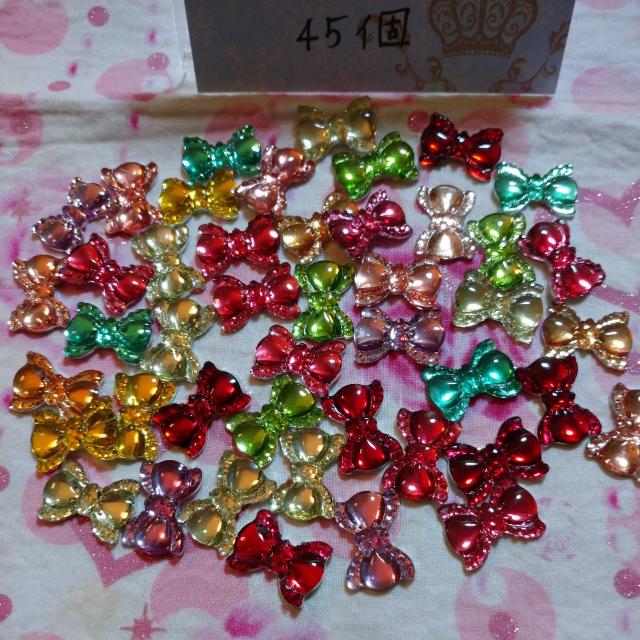 キラキラリボンパーツ45個  2×1.8cm < 香水/コスメ/ネイル  キラキラリボンパーツ45個  2×1.8cm < 香水/コスメ/ネイルの