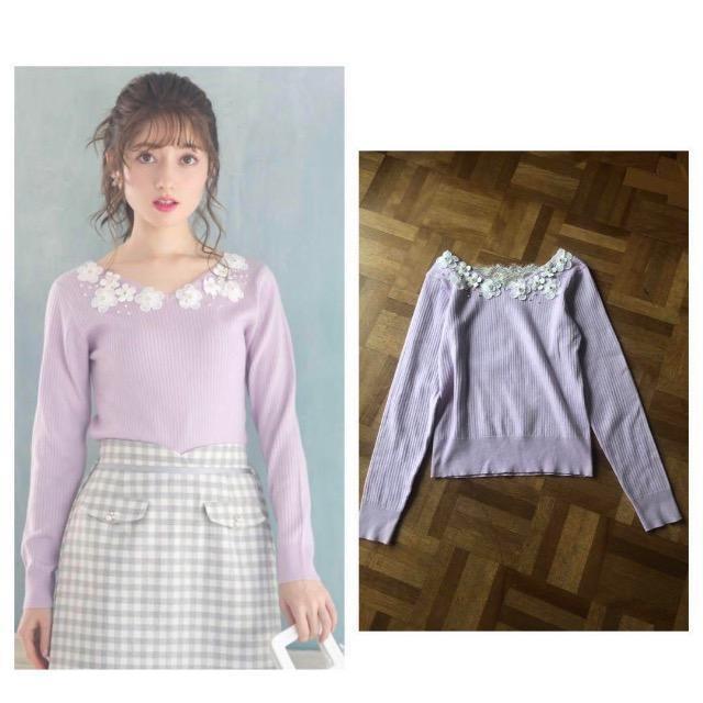 tocco フラワーモチーフ後ろレースリブニットプルオーバー < ブランド  tocco フラワーモチーフ後ろレースリブニットプルオーバー  < ブランドの