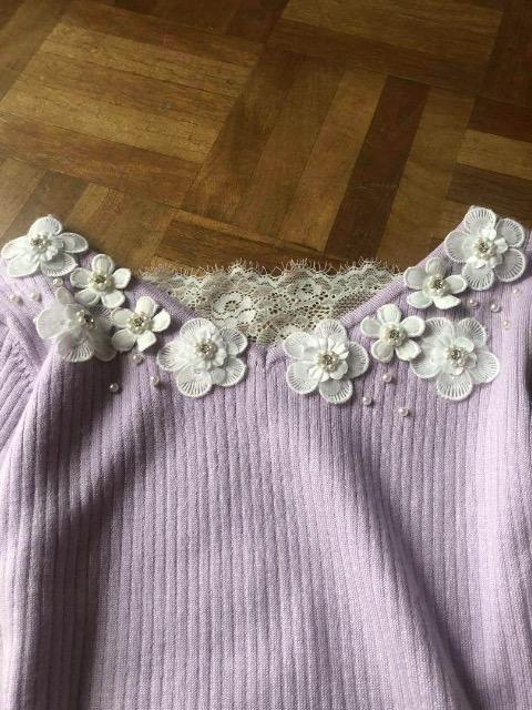 tocco フラワーモチーフ後ろレースリブニットプルオーバー < ブランド  tocco フラワーモチーフ後ろレースリブニットプルオーバー < ブランドの