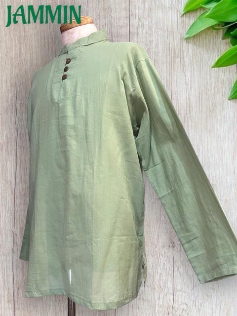 ココナッツボタン付きクルタ 長袖 アジアン ヒッピー エスニック < 男性ファッション ココナッツボタン付きクルタ 長袖 アジアン ヒッピー エスニック < 男性ファッションの