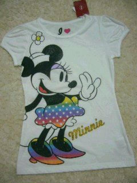 ディズニー【ミニー】可愛い♪カラフルレインボー フロントミッキー ネック裏地ミニーロゴプリントTシャツ < 女性ファッション  ディズニー【ミニー】可愛い♪カラフルレインボー フロントミッキー ネック裏地ミニーロゴプリントTシャツ < 女性ファッションの