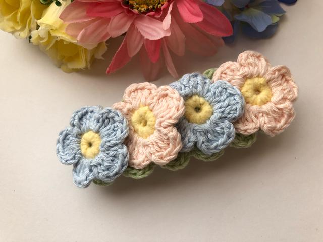 ハンドメイド バレッタ パステルお花満開♪ 春よ来い♪コットン < 女性ファッション  ハンドメイド バレッタ パステルお花満開♪ 春よ来い♪コットン < 女性ファッションの