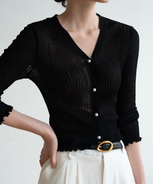 UV対策!パールボタン シアーカーディガン【新品】Fフリー 黒ブラック●韓国ファッション < 女性ファッション UV対策!パールボタン シアーカーディガン【新品】Fフリー 黒ブラック●韓国ファッション < 女性ファッションの