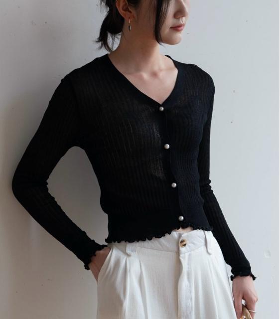 UV対策!パールボタン シアーカーディガン【新品】Fフリー 黒ブラック●韓国ファッション < 女性ファッション UV対策!パールボタン シアーカーディガン【新品】Fフリー 黒ブラック●韓国ファッション < 女性ファッションの