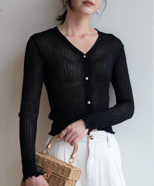 UV対策!パールボタン シアーカーディガン【新品】Fフリー 黒ブラック●韓国ファッション < 女性ファッション UV対策!パールボタン シアーカーディガン【新品】Fフリー 黒ブラック●韓国ファッション < 女性ファッションの