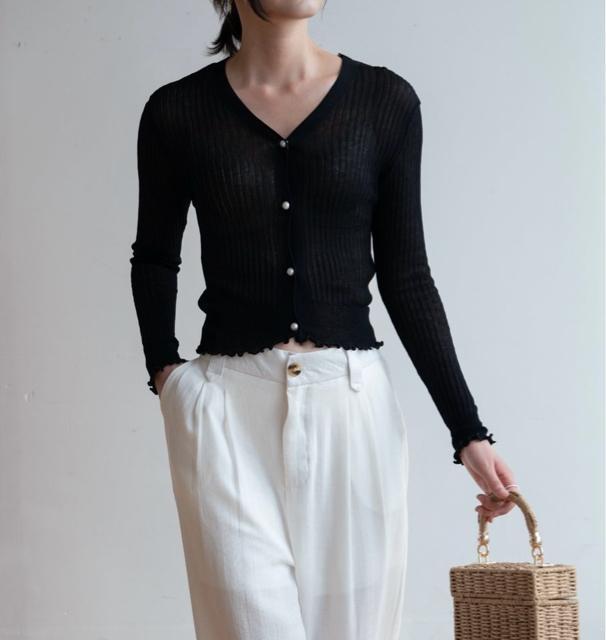 UV対策!パールボタン シアーカーディガン【新品】Fフリー 黒ブラック●韓国ファッション < 女性ファッション UV対策!パールボタン シアーカーディガン【新品】Fフリー 黒ブラック●韓国ファッション < 女性ファッションの