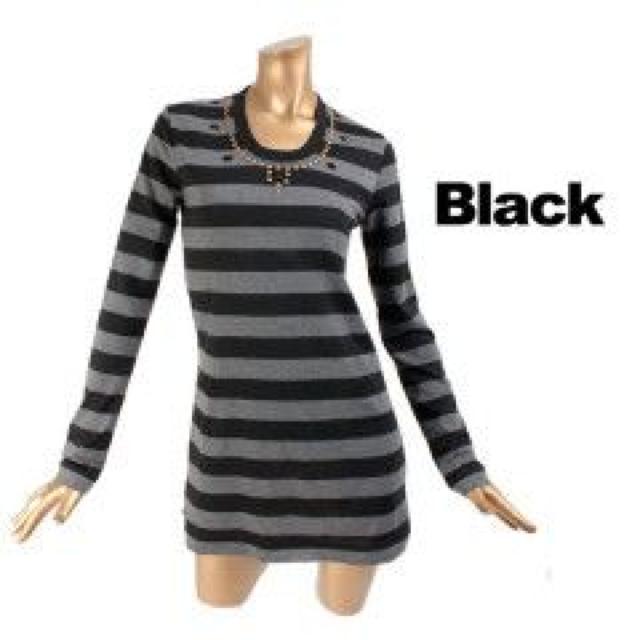 美ライン♪ビジュー付 ボーダーロング Tシャツワンピ < 女性ファッション 美ライン♪ビジュー付 ボーダーロング Tシャツワンピ < 女性ファッションの