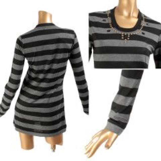 美ライン♪ビジュー付 ボーダーロング Tシャツワンピ < 女性ファッション 美ライン♪ビジュー付 ボーダーロング Tシャツワンピ < 女性ファッションの