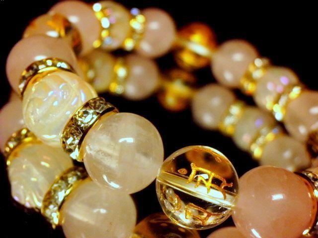 守り本尊十二支本字水晶薔薇彫りローズクォーツ§ローズクォツ12ミリ金ロンデル < 女性アクセサリー/時計  守り本尊十二支本字水晶薔薇彫りローズクォーツ§ローズクォツ12ミリ金ロンデル < 女性アクセサリー/時計の