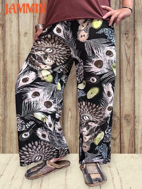 孔雀柄パンツ アジアン エスニック ヒッピー 個性派 ゆったり < 女性ファッション 孔雀柄パンツ アジアン エスニック ヒッピー 個性派 ゆったり < 女性ファッションの