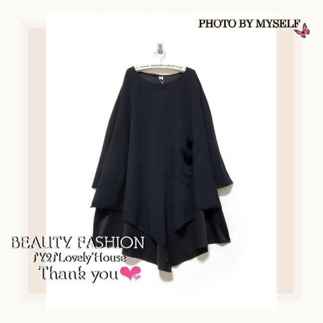 〜4L5L*アシンメトリーWポケットドルマンチュニック*黒 < 女性ファッション 〜4L5L*アシンメトリーWポケットドルマンチュニック*黒 < 女性ファッションの