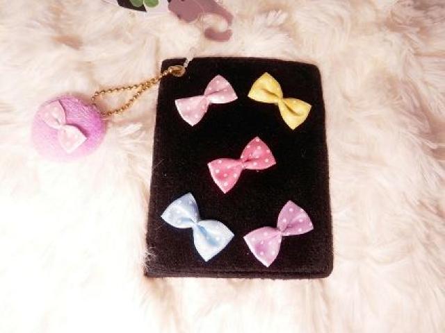 SBY黒パステルリボンドットカード定期入れキーホルダー < 女性ファッション SBY黒パステルリボンドットカード定期入れキーホルダー < 女性ファッションの