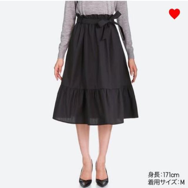 ユニクロ・ハイウエストリボンフリルスカート。ブラックLサイズ < ブランド ユニクロ・ハイウエストリボンフリルスカート。ブラックLサイズ < ブランドの