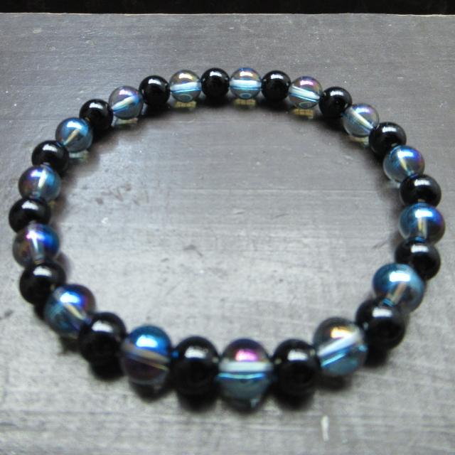 アクアオーラxオニキスブレスレット 天延石 パワーストーン < 女性アクセサリー/時計 アクアオーラxオニキスブレスレット 天延石 パワーストーン < 女性アクセサリー/時計の