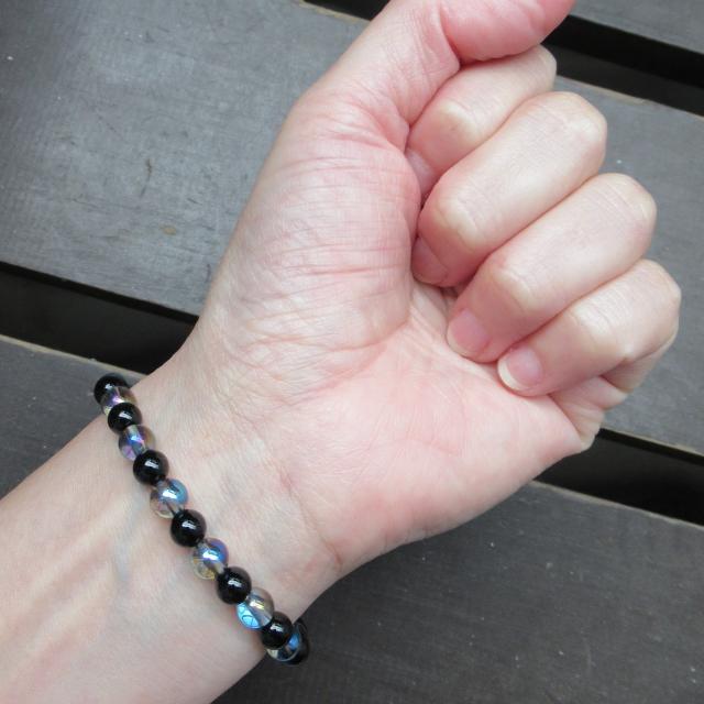 アクアオーラxオニキスブレスレット 天延石 パワーストーン < 女性アクセサリー/時計 アクアオーラxオニキスブレスレット 天延石 パワーストーン < 女性アクセサリー/時計の