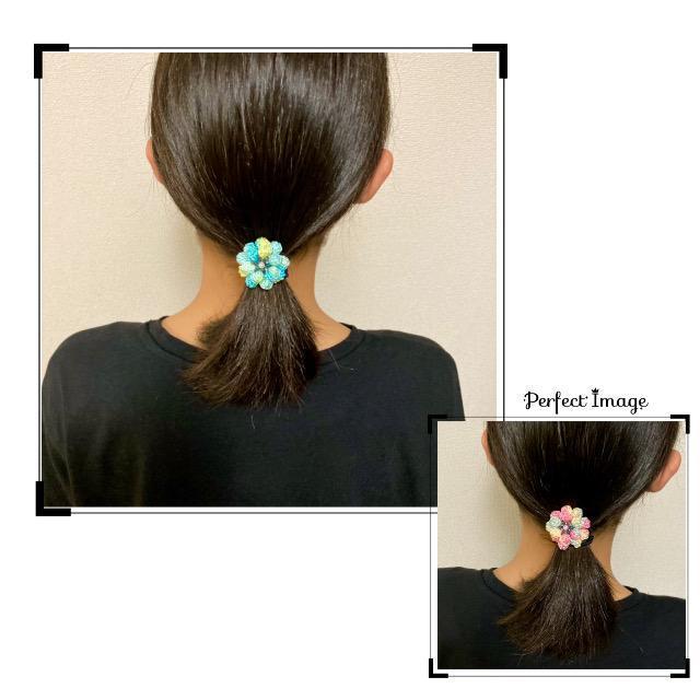 ハンドメイド♪レース編み ぽこぽこ花びらのお花モチーフヘアゴム < 女性ファッション  ハンドメイド♪レース編み ぽこぽこ花びらのお花モチーフヘアゴム < 女性ファッションの
