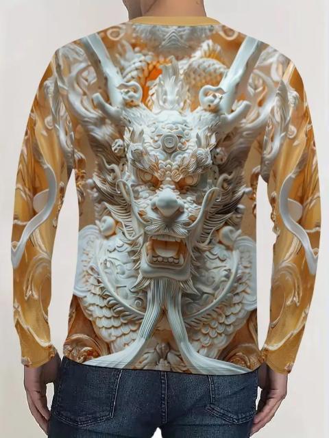 超特価1490円★メンズ 3D ドラゴン プリント 長袖 クルーネック Tシャツ 伸縮性 USAサイズM(日本サイズXL相当) < 男性ファッション  超特価1490円★メンズ 3D ドラゴン プリント 長袖 クルーネック Tシャツ 伸縮性 USAサイズM(日本サイズXL相当) < 男性ファッションの