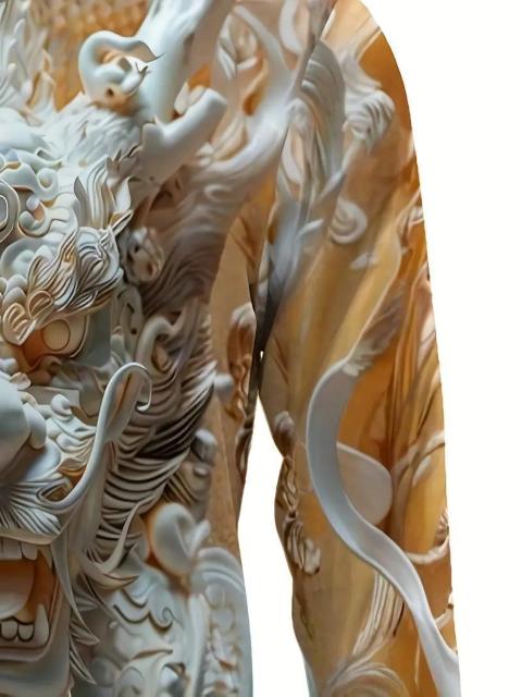 超特価1490円★メンズ 3D ドラゴン プリント 長袖 クルーネック Tシャツ 伸縮性 USAサイズM(日本サイズXL相当) < 男性ファッション  超特価1490円★メンズ 3D ドラゴン プリント 長袖 クルーネック Tシャツ 伸縮性 USAサイズM(日本サイズXL相当) < 男性ファッションの