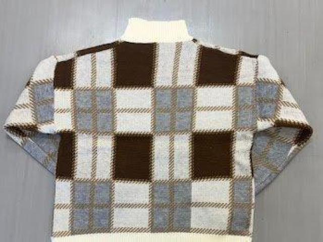 モックネック チェック ニット セーター トップス ハイネック ホワイト < 女性ファッション モックネック チェック ニット セーター トップス ハイネック ホワイト < 女性ファッションの