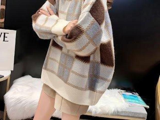 モックネック チェック ニット セーター トップス ハイネック ホワイト < 女性ファッション モックネック チェック ニット セーター トップス ハイネック ホワイト < 女性ファッションの