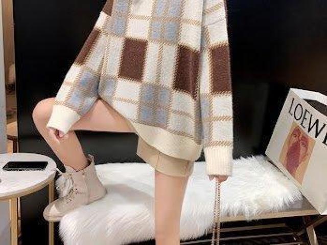 モックネック チェック ニット セーター トップス ハイネック ホワイト < 女性ファッション モックネック チェック ニット セーター トップス ハイネック ホワイト < 女性ファッションの