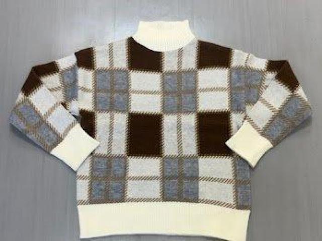 モックネック チェック ニット セーター トップス ハイネック ホワイト < 女性ファッション モックネック チェック ニット セーター トップス ハイネック ホワイト < 女性ファッションの
