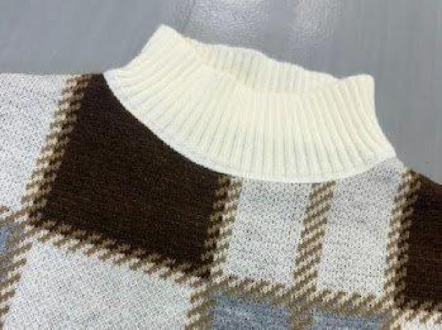 モックネック チェック ニット セーター トップス ハイネック ホワイト < 女性ファッション モックネック チェック ニット セーター トップス ハイネック ホワイト < 女性ファッションの