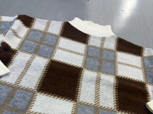 モックネック チェック ニット セーター トップス ハイネック ホワイト < 女性ファッション モックネック チェック ニット セーター トップス ハイネック ホワイト < 女性ファッションの