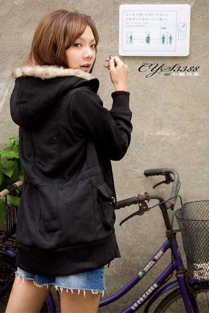 P付★大人気★ダークカラーファーフード★ジャケット★BK < 女性ファッション  P付★大人気★ダークカラーファーフード★ジャケット★BK  < 女性ファッションの