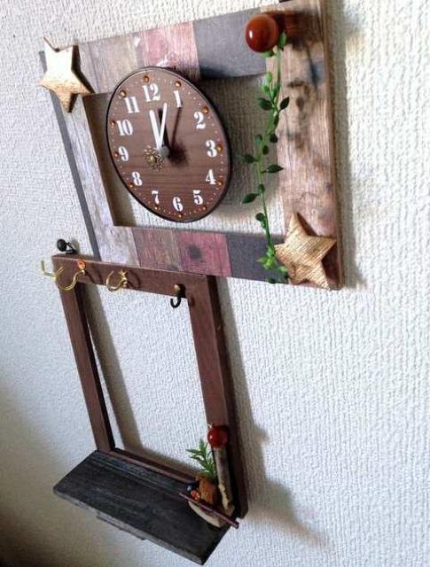 ハンドメイド◆壁掛け 時計 アクセサリーやキーフック 一体型 < インテリア/ライフ  ハンドメイド◆壁掛け 時計 アクセサリーやキーフック 一体型 < インテリア/ライフの
