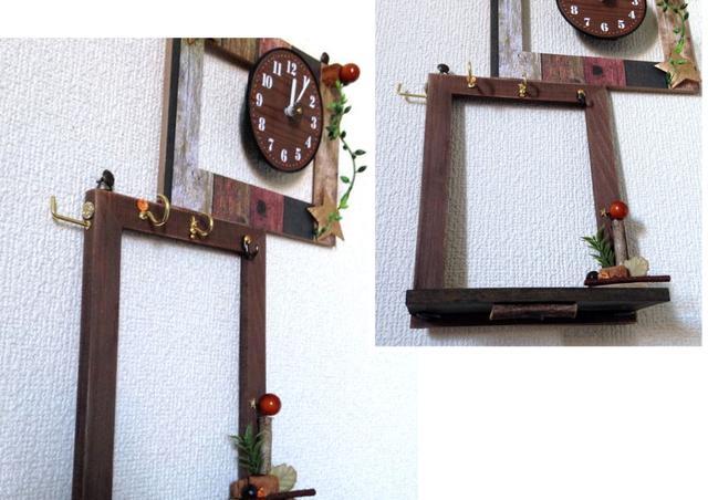 ハンドメイド◆壁掛け 時計 アクセサリーやキーフック 一体型 < インテリア/ライフ  ハンドメイド◆壁掛け 時計 アクセサリーやキーフック 一体型 < インテリア/ライフの