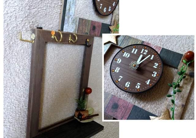 ハンドメイド◆壁掛け 時計 アクセサリーやキーフック 一体型 < インテリア/ライフ  ハンドメイド◆壁掛け 時計 アクセサリーやキーフック 一体型 < インテリア/ライフの