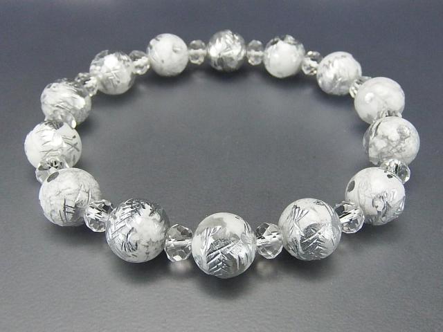 訳有AAホワイトターコイズ銀龍手彫り約10mm水晶ボタン天然石ブレスレット < 女性アクセサリー/時計  訳有AAホワイトターコイズ銀龍手彫り約10mm水晶ボタン天然石ブレスレット  < 女性アクセサリー/時計の