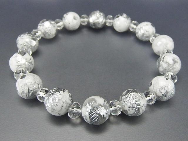 訳有AAホワイトターコイズ銀龍手彫り約10mm水晶ボタン天然石ブレスレット < 女性アクセサリー/時計  訳有AAホワイトターコイズ銀龍手彫り約10mm水晶ボタン天然石ブレスレット < 女性アクセサリー/時計の