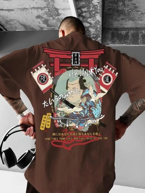 爆ヤス価格990円★メンズ東京侍プリントTシャツ - 半袖寺院と膝を意識した日本風デザイン USAサイズM(日本サイズXL相当)白 < 男性ファッション  爆ヤス価格990円★メンズ東京侍プリントTシャツ - 半袖寺院と膝を意識した日本風デザイン USAサイズM(日本サイズXL相当)白 < 男性ファッションの