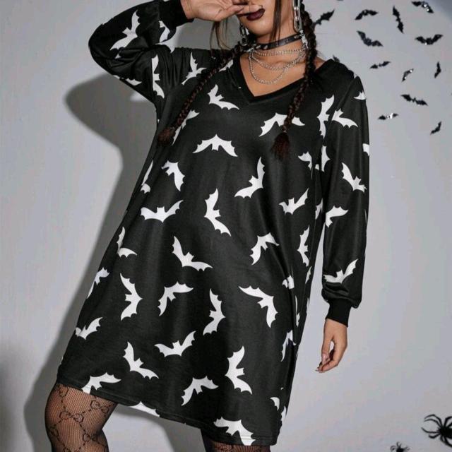 新品★コウモリ柄ワンピ/ブラック/XL < 女性ファッション  新品★コウモリ柄ワンピ/ブラック/XL  < 女性ファッションの