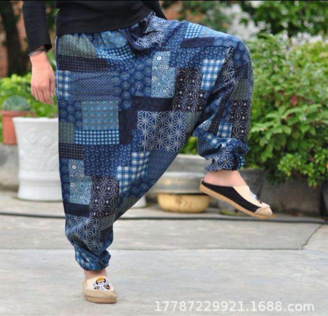 サルエルパンツ パッチワーク 和風 ネイビー イージーパンツ 部屋着 フェス 紺 < 男性ファッション  サルエルパンツ パッチワーク 和風 ネイビー イージーパンツ 部屋着 フェス 紺  < 男性ファッションの
