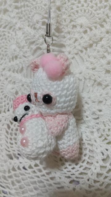 雪だるまとカラフルぱんだ*編みぐるみストラップ(ピンク) < ペット/手芸/園芸 雪だるまとカラフルぱんだ*編みぐるみストラップ(ピンク) < ペット/手芸/園芸の