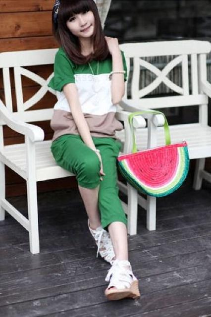 夏大人気!!ボーダーおしゃれ7分丈パンツ上下セット・グリーン < 女性ファッション  夏大人気!!ボーダーおしゃれ7分丈パンツ上下セット・グリーン  < 女性ファッションの