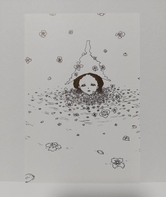 オリジナルイラスト 手描きイラスト 花 水面 女の子 ハンドメイド インテリア 絵 モノクロ アート 自作 アナログ 原画 白黒 < アニメ/コミック/キャラクター  オリジナルイラスト 手描きイラスト 花 水面 女の子 ハンドメイド インテリア 絵 モノクロ アート 自作 アナログ 原画 白黒  < アニメ/コミック/キャラクターの