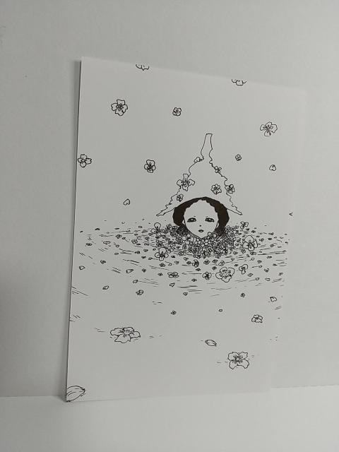オリジナルイラスト 手描きイラスト 花 水面 女の子 ハンドメイド インテリア 絵 モノクロ アート 自作 アナログ 原画 白黒 < アニメ/コミック/キャラクター  オリジナルイラスト 手描きイラスト 花 水面 女の子 ハンドメイド インテリア 絵 モノクロ アート 自作 アナログ 原画 白黒 < アニメ/コミック/キャラクターの