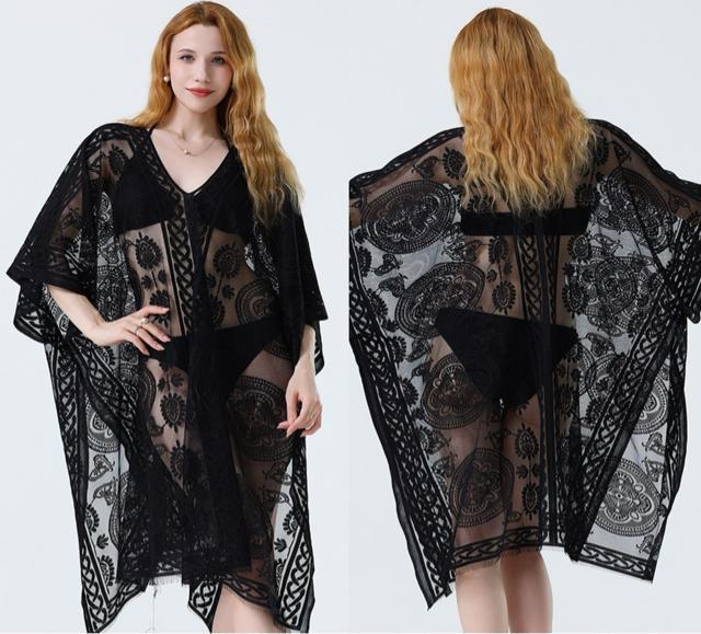 ワイド ラッシュガード カーディガン 花柄レース ブラック 大きいサイズ < 女性ファッション ワイド ラッシュガード カーディガン 花柄レース ブラック 大きいサイズ < 女性ファッションの