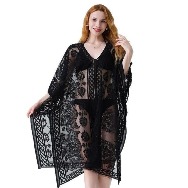 ワイド ラッシュガード カーディガン 花柄レース ブラック 大きいサイズ < 女性ファッション ワイド ラッシュガード カーディガン 花柄レース ブラック 大きいサイズ < 女性ファッションの