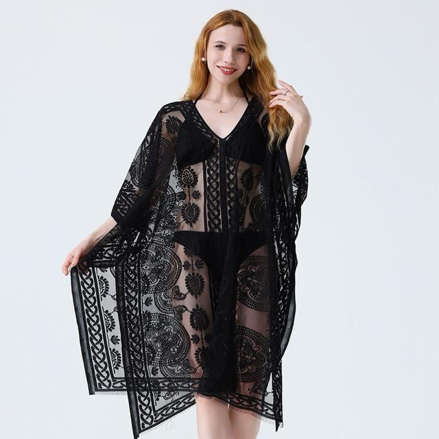 ワイド ラッシュガード カーディガン 花柄レース ブラック 大きいサイズ < 女性ファッション ワイド ラッシュガード カーディガン 花柄レース ブラック 大きいサイズ < 女性ファッションの