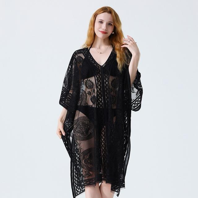 ワイド ラッシュガード カーディガン 花柄レース ブラック 大きいサイズ < 女性ファッション ワイド ラッシュガード カーディガン 花柄レース ブラック 大きいサイズ < 女性ファッションの