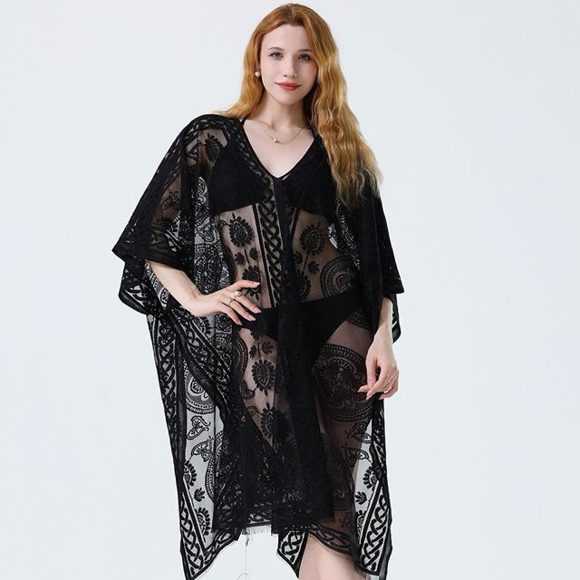 ワイド ラッシュガード カーディガン 花柄レース ブラック 大きいサイズ < 女性ファッション ワイド ラッシュガード カーディガン 花柄レース ブラック 大きいサイズ < 女性ファッションの